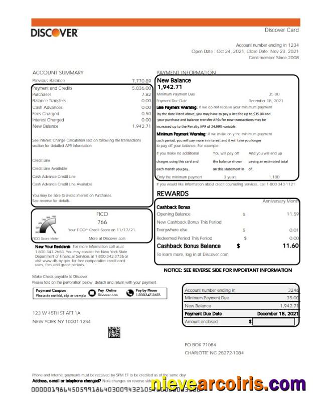 USA Discover bank statement in Excel and PDF (.xls and .pdf file) format